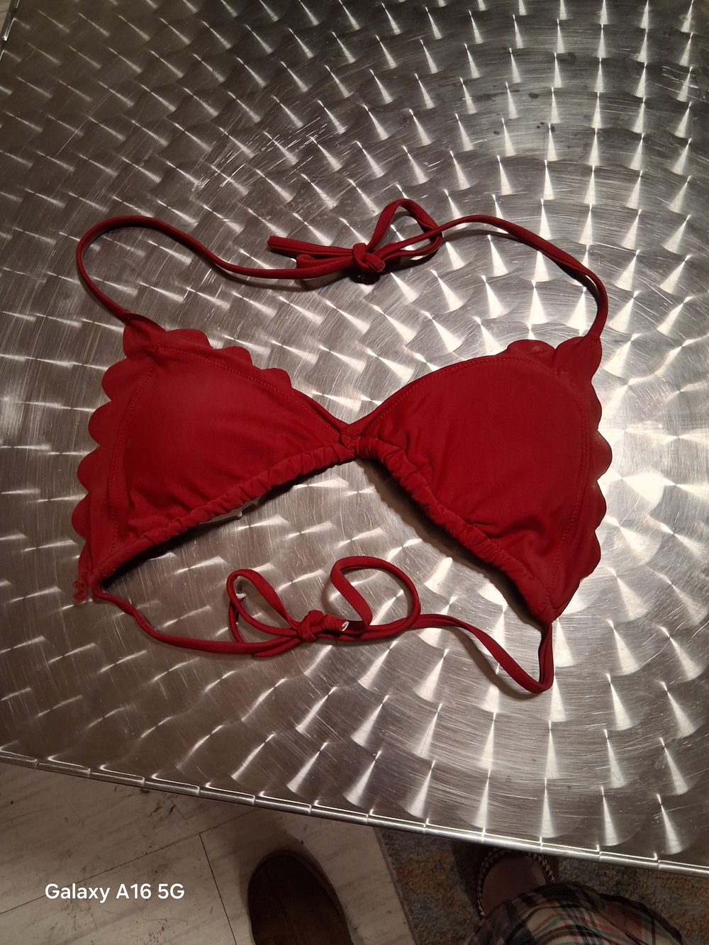 Red Scalloped Triangle Bikini Top - Women Swim